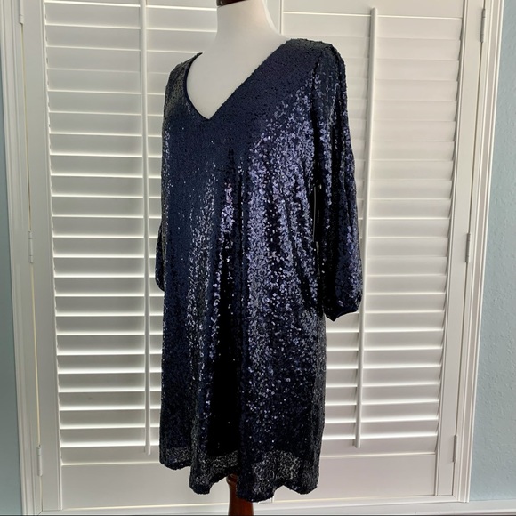Lulu’s Navy Sequin Split Sleeve Dress - Picture 8 of 15